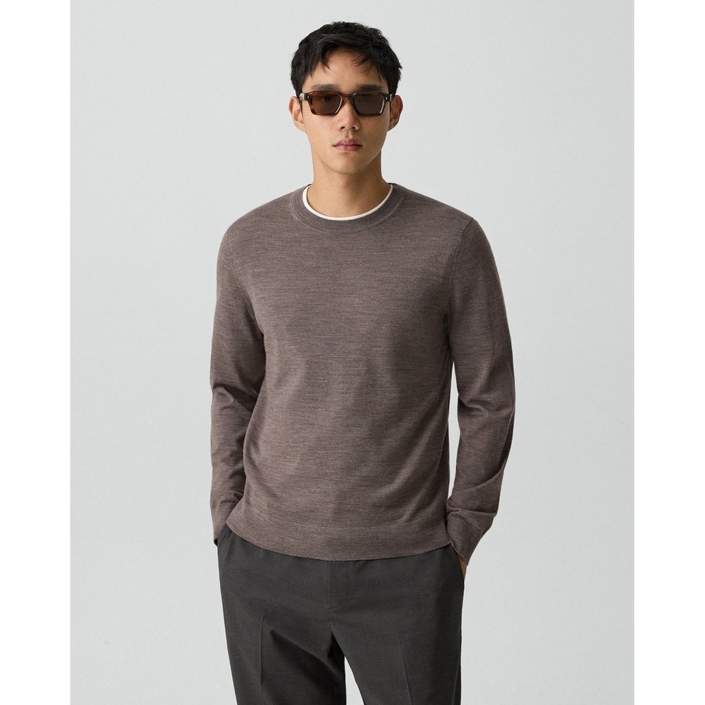 Theory Mens Large 100% Wool "Regal" Crewneck Pullover Brown Sweater Thin Knit
